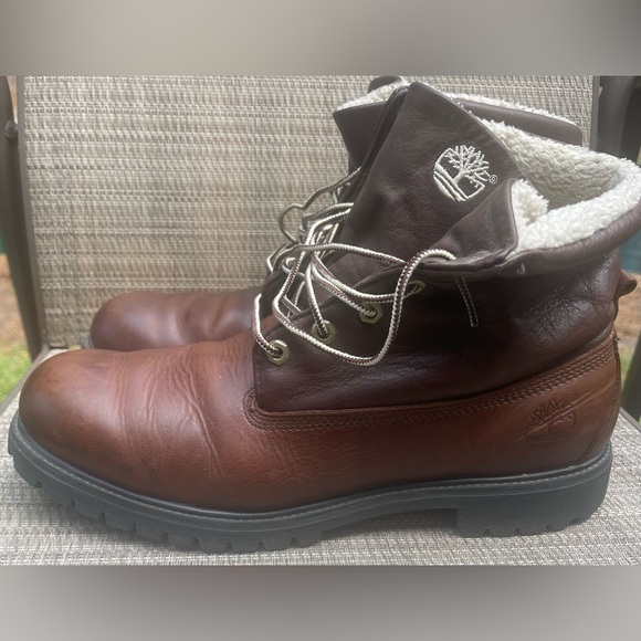 Timberland Mens Premium FULL LEATHER Brown Roll-top Boots 46006 Size - Picture 3 of 10